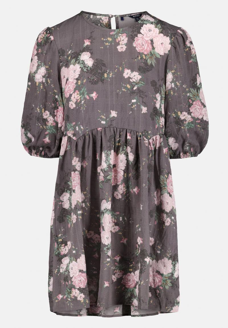 Audrianna Floral Puff Sleeve Mini Dress with Gathered Waist color FLORAL BOUQUET