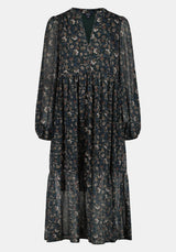 Rheda Women's Sheer Floral Long Sleeve Tiered Midi Dress color VINTAGE FLORAL