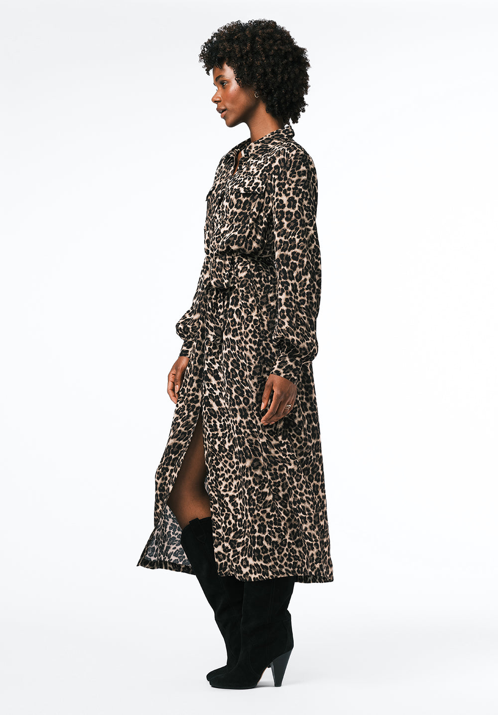 Buffalo Jeans Women's Sunnie Long Sleeve Belted Shirt Dress, Leopard - Size: M