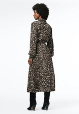Sunnie Women's Long Sleeve Belted Shirt Dress with Animal Print color LEOPARD