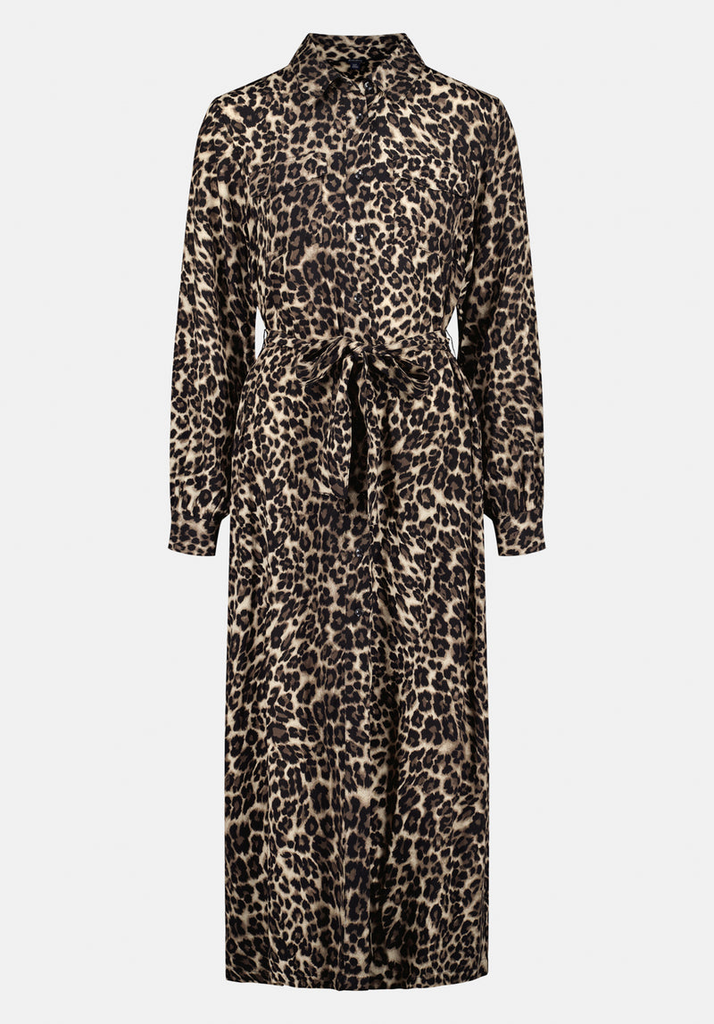 Sunnie Women's Long Sleeve Belted Shirt Dress with Animal Print