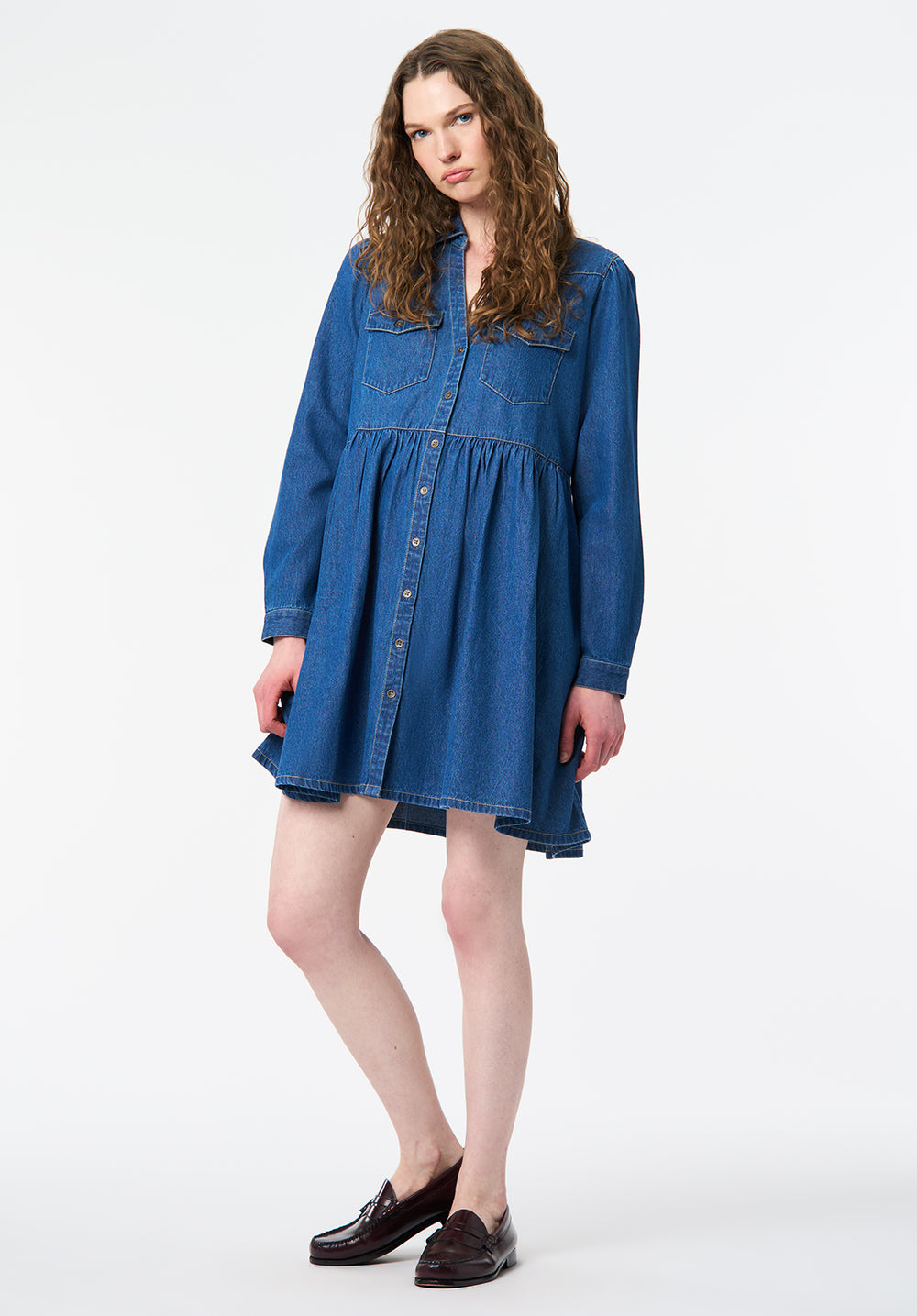 Buffalo Jeans Women's Gracelynn Denim Shirt Dress with Gathered Skirt, True Blue - Size: L Buffalo Jeans Women's Gracelynn Denim Shirt Dress with Gathered Skirt, True Blue - Size: L