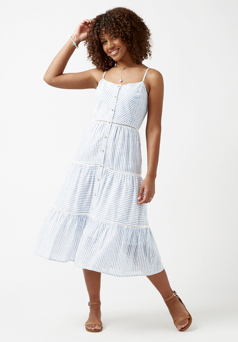 Buffalo David Bitton Quinby Tiered Striped Dress - WD0671S Color BLUE