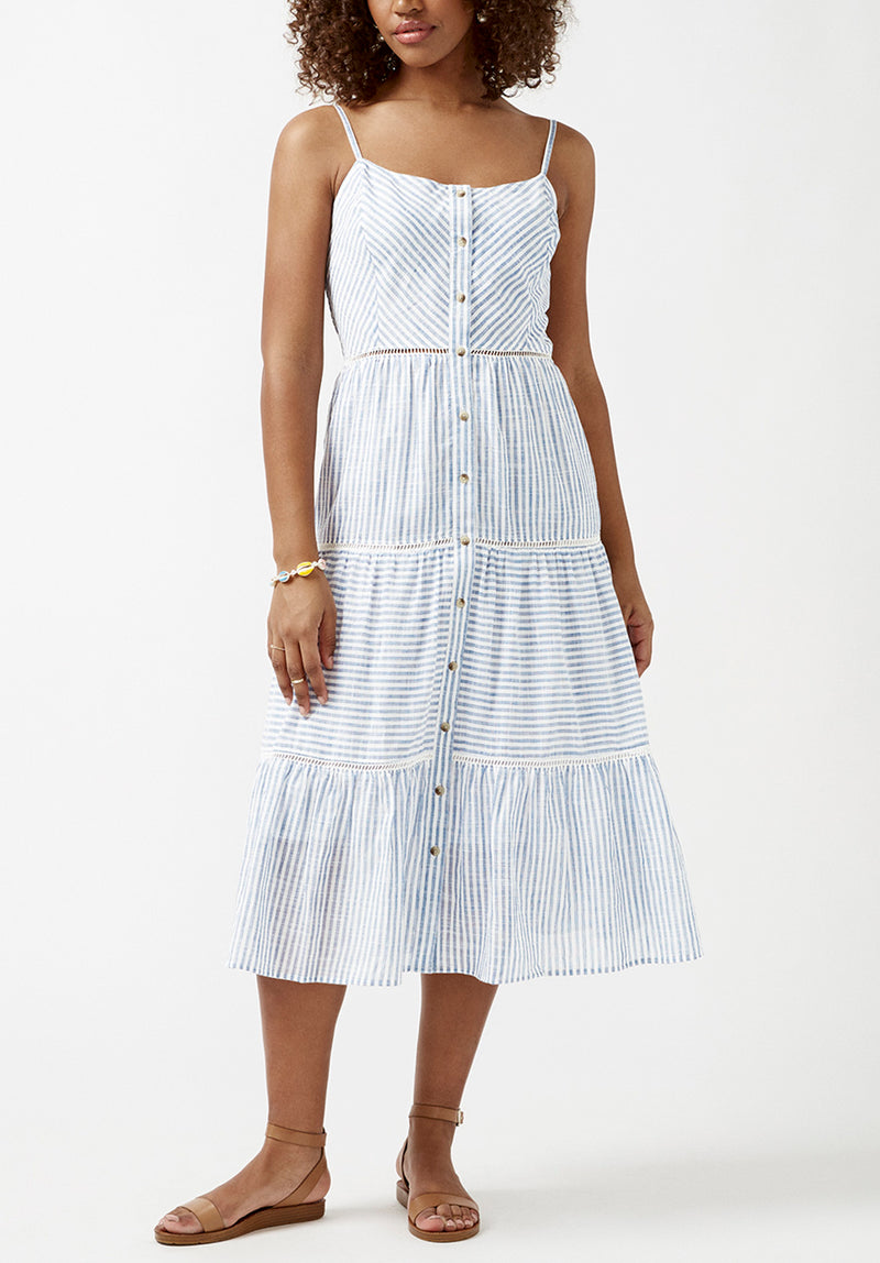 Buffalo David Bitton Quinby Tiered Striped Dress - WD0671S Color BLUE