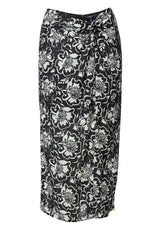 Buffalo David Bitton Salome Black and Cream Flower Print Twist-Front Skirt - WS0002S Color BLACK CREAM FLWR