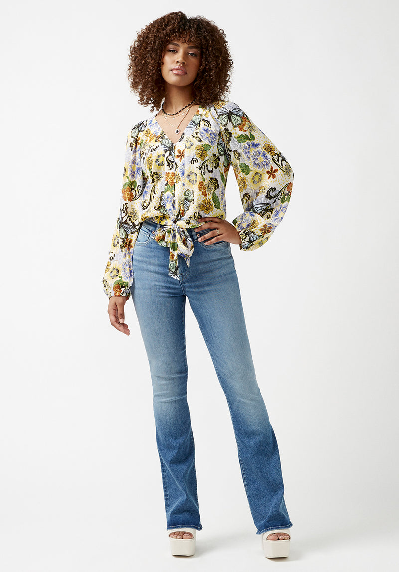 Buffalo David Bitton Josephine Butterfly Print Tie-Front Blouse - WT0029S Color BUTTERFLY PRINT