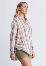 Buffalo David Bitton Aija Women’s Long Sleeve Blouse in Striped Pink - WT0080P Color WHITECAP GRAY