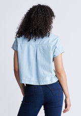 Buffalo David Bitton Fenella Women's Short Sleeve Crop Shirt, Blue - WT0088S Color LT AZURE WASH