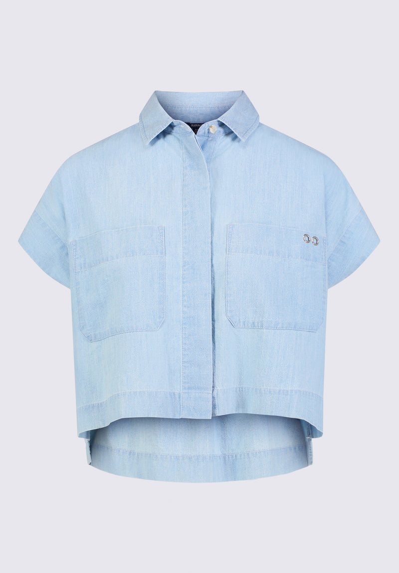 Buffalo David Bitton Fenella Women's Short Sleeve Crop Shirt, Blue - WT0088S Color 