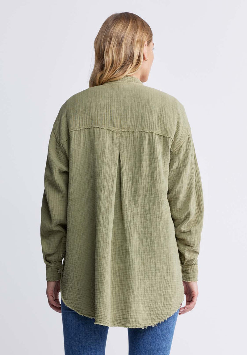 Buffalo David Bitton Taylee Women’s Oversized Blouse in Olive Green - WT0089P Color OLIVE BRANCH