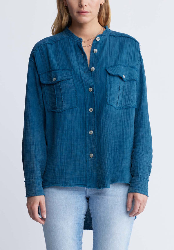 Buffalo David Bitton Taylee Women’s Oversized Blouse in Teal Blue - WT0089P Color TEALY BLUE
