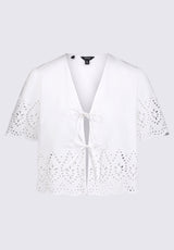 Buffalo David Bitton Dolly Women's Short-Sleeve Tie Front Crop Blouse, White - WT0104S Color 