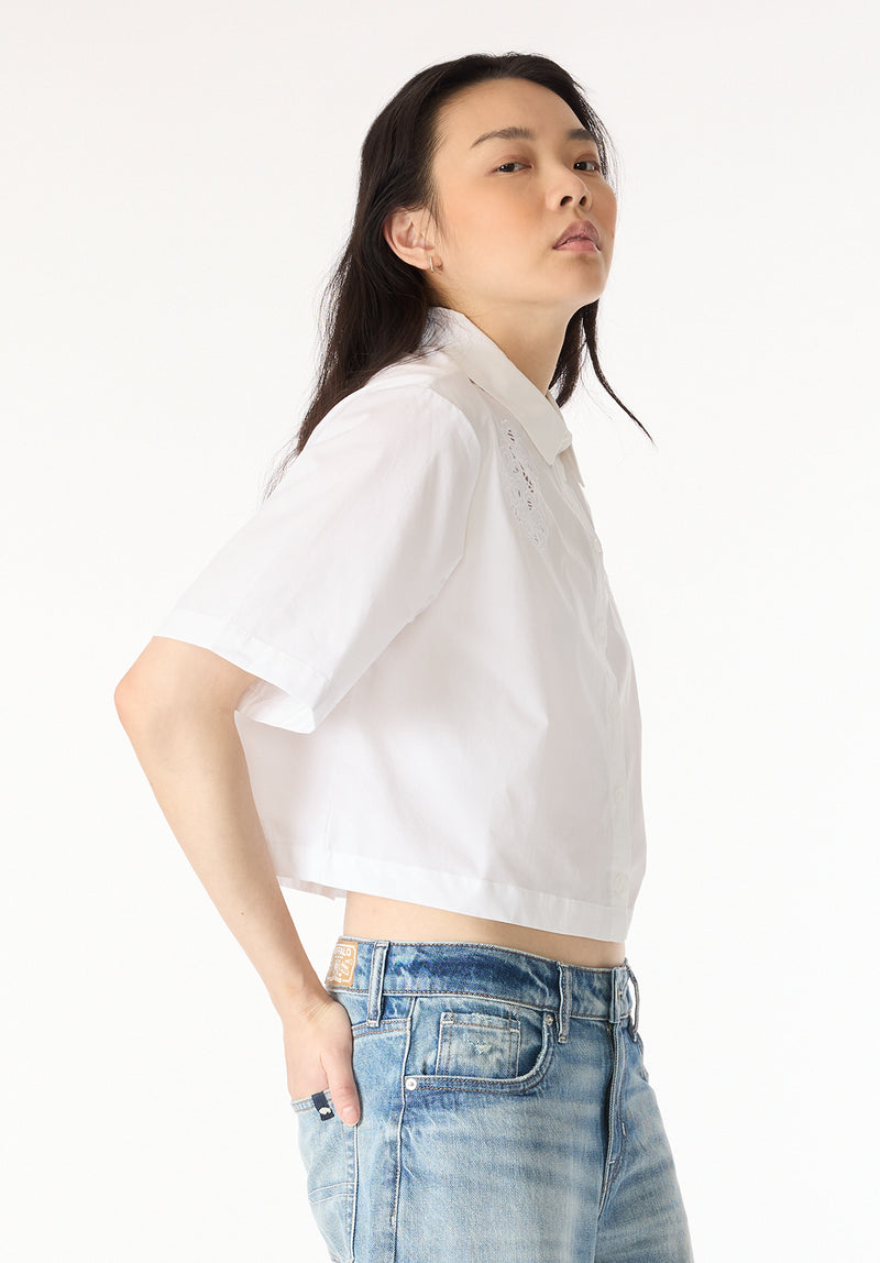 Sorcha Short Sleeve Lace Detail Button-Up Blouse – Buffalo Jeans
