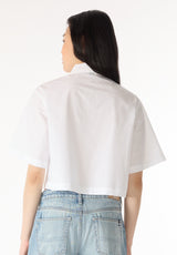 Sorcha Women's Short-Sleeve Cropped Shirt with Embroidered Floral Details, White - WT0158P