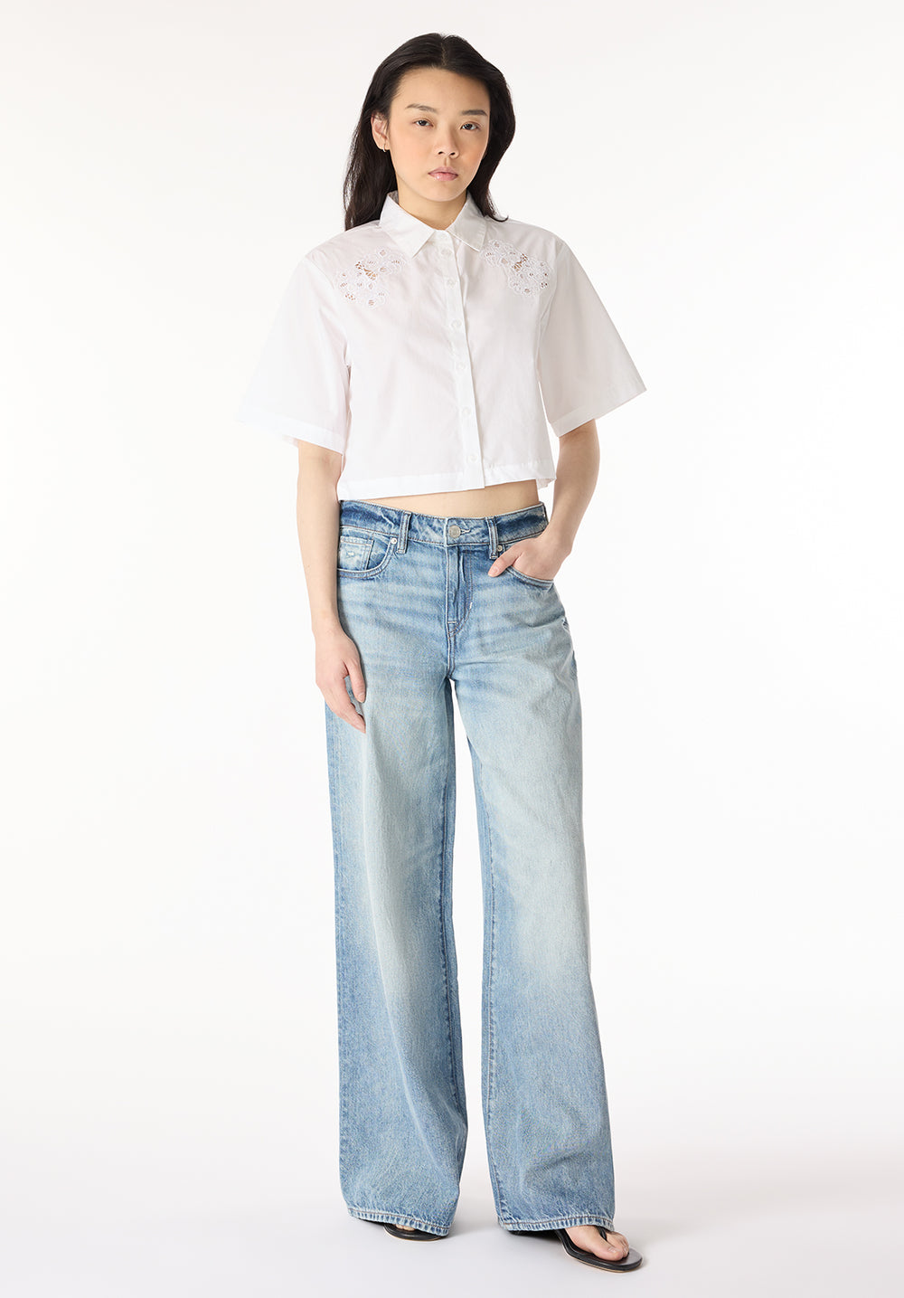 Sorcha Short Sleeve Lace Detail Button-Up Blouse – Buffalo Jeans