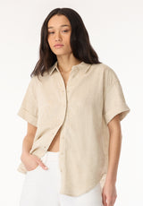 Solana Women's Linen Short-Sleeve Button-Up Shirt, Beige - WT0172P