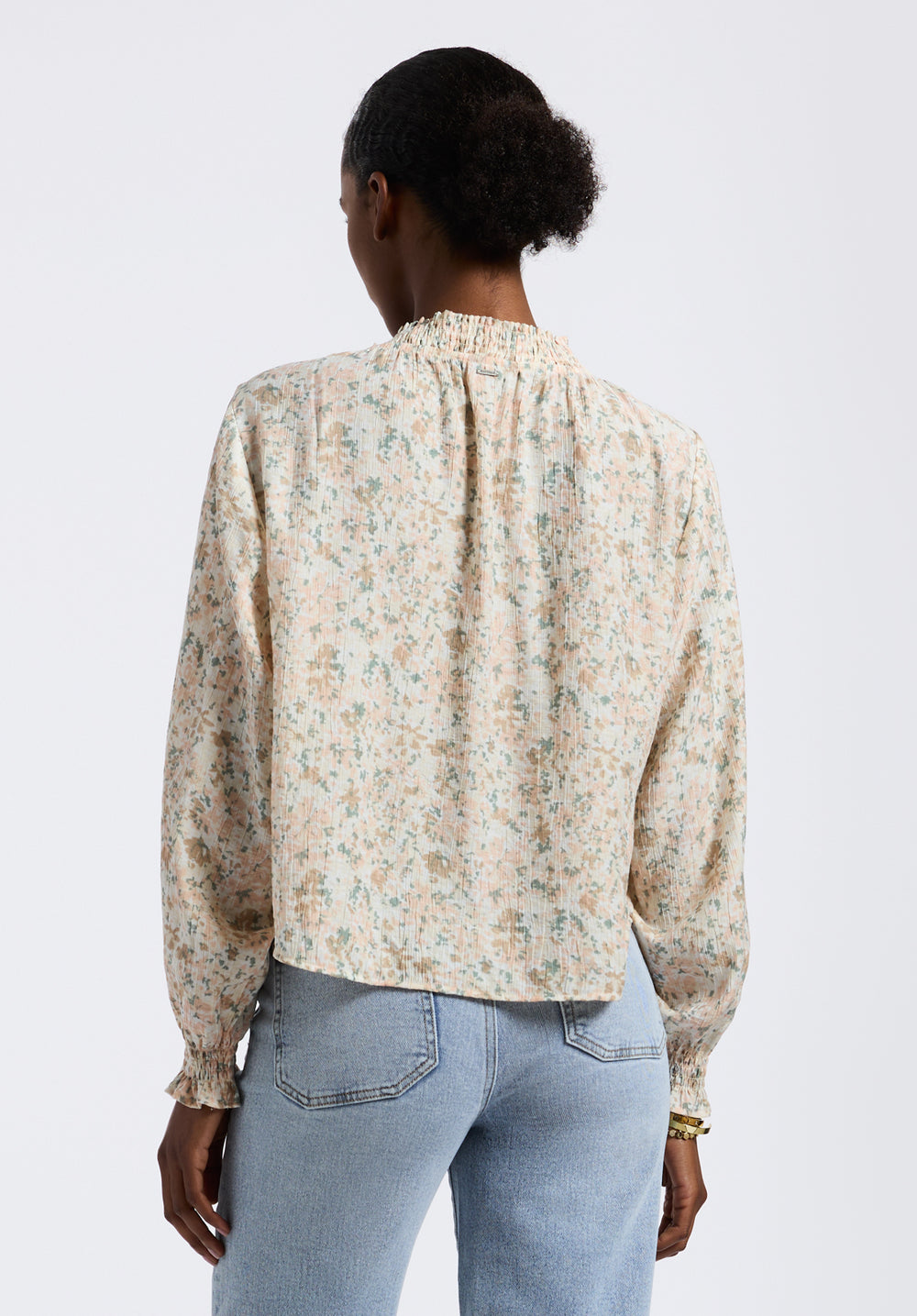 Maylah Women's Floral Print Smocked Blouse, Blurrdlfloraltan