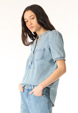 Lenore Women’s Puffed Sleeve Blouse, Classic Vintage Blue - WT0191P