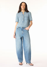 Lenore Women’s Puffed Sleeve Blouse, Classic Vintage Blue - WT0191P