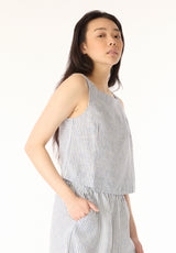 Benedita Women's Striped Sleeveless Linen Top, White & Navy - WT0198P