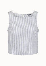 Benedita Women's Striped Sleeveless Linen Top, White & Navy - WT0198P