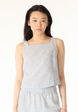 Benedita Women's Striped Sleeveless Linen Top, White & Navy - WT0198P