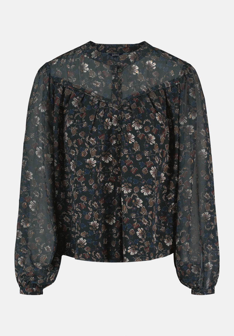 Blouse Femme Style & CO Noir à Imprimé Floral Et Manches Transparentes - Taille S, Neuf Sans étiquette
