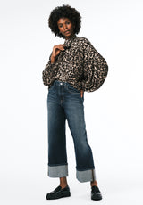 Carissa Women's Printed Blouse with Bow Neck and Voluminous Sleeves color LEOPARD
