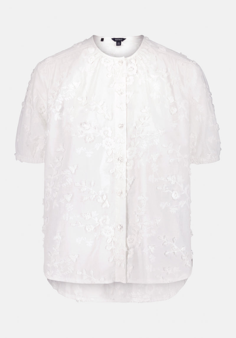 Titha Women's Embroidered Organza Blouse with Puff Sleeves color WHITE