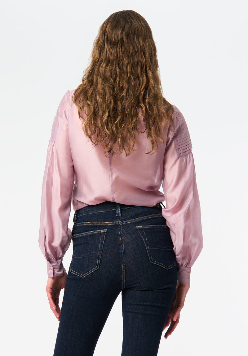 Fifi Women's Pleated Shoulder Detail Long Sleeve Blouse color BURNISHED LILAC