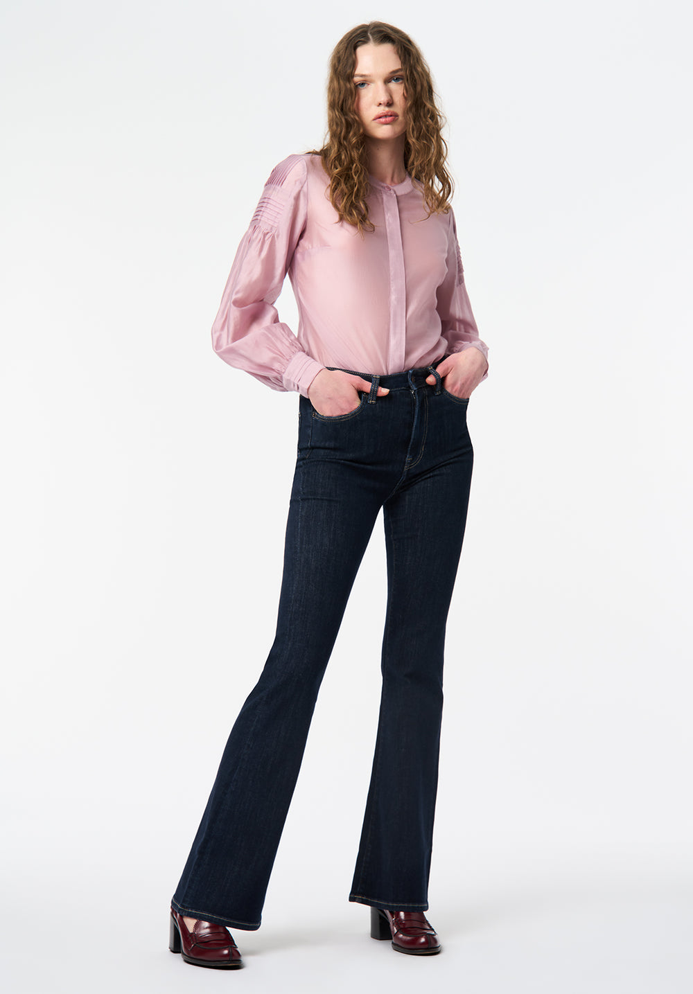 Fifi Women's Satin Blouse With Pleated Sleeve Detail, Burnished