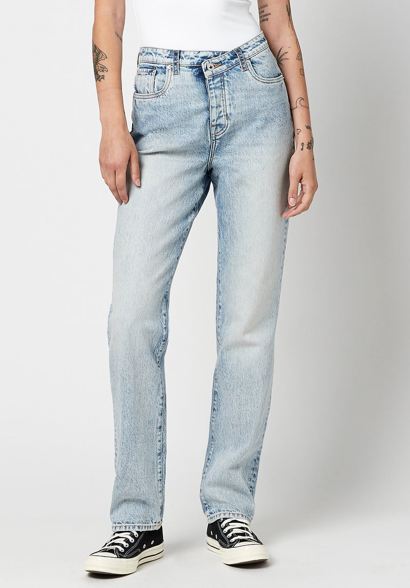 High Rise Straight Jessie Women's Jeans with Asymmetrical Waist - BL15819