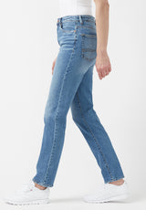 High Rise Straight Jayden Women's Jeans in Veined and Contrasted Blue - BL15844