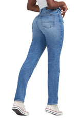 High Rise Straight Jayden Women's Jeans in Veined and Contrasted Blue - BL15844