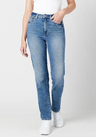 High Rise Straight Jayden Women's Jeans in Veined and Crinkled Blue - BL15856