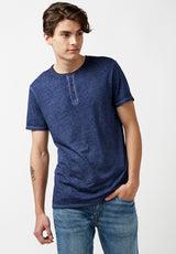 Kasum Buttoned Henley Men's T-Shirt in Dark Blue - BM21411