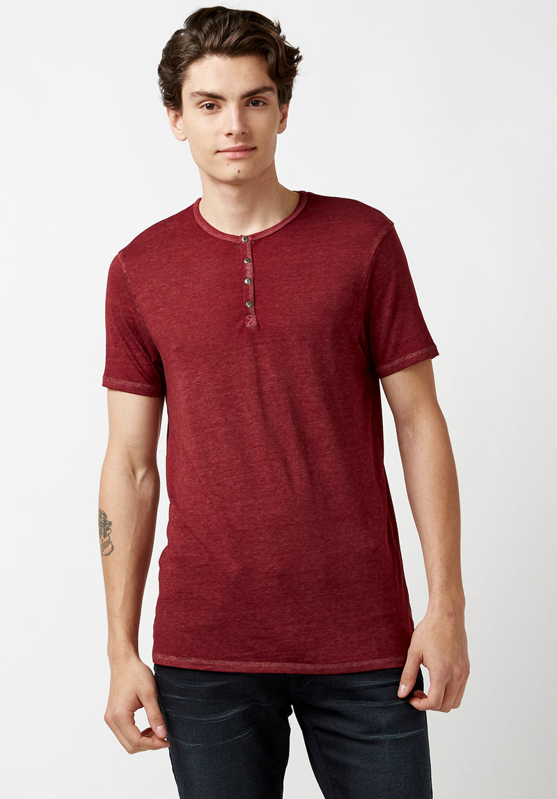 Buffalo David Bitton Men's Kiyo Short Sleeve Henley T-Shirt - V-Neck Button Placket