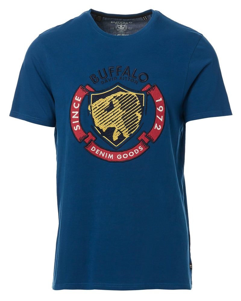 Buffalo David Bitton Embroidered Crest Taniver T-Shirt - BM23783 Color TRUE BLUE