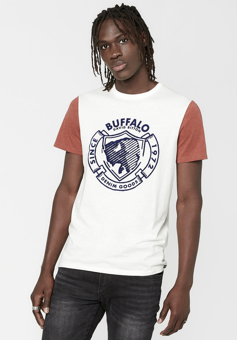 Buffalo David Bitton Colorblocked Logo Crest Tavery T-Shirt - BM23784 Color MILK
