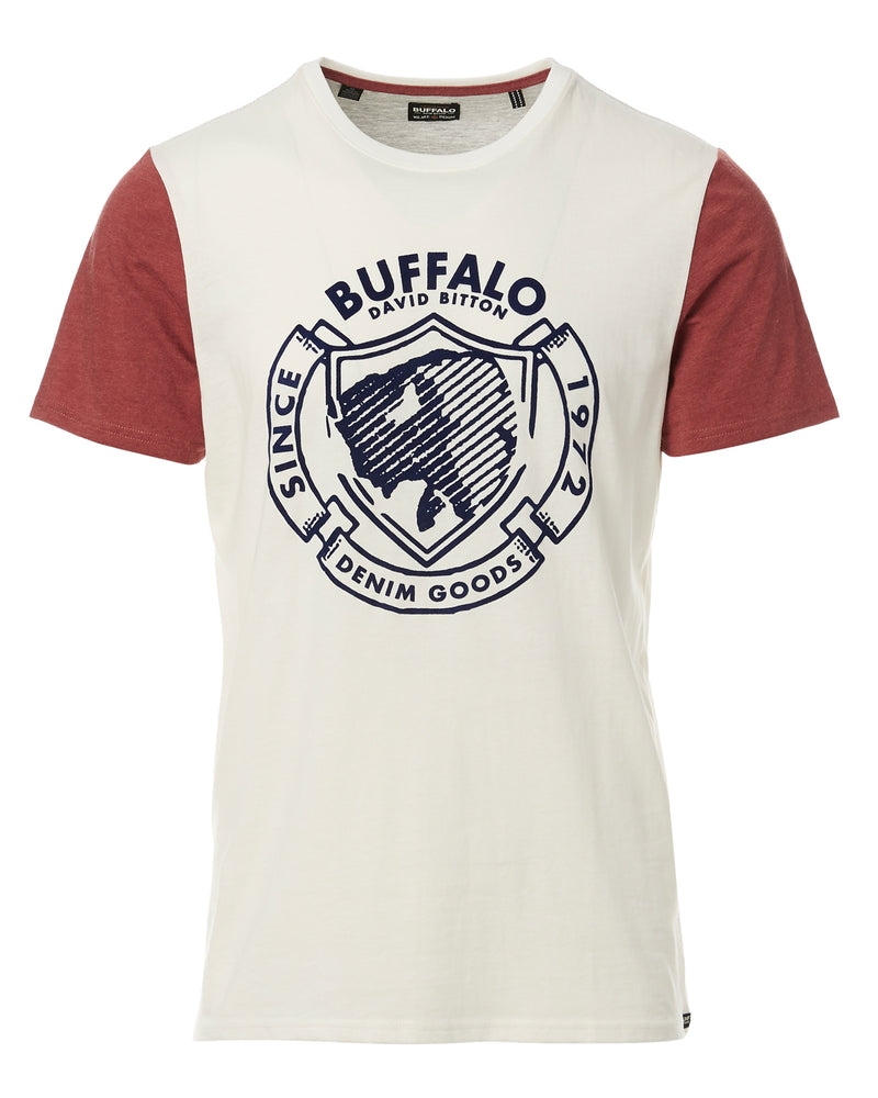 Buffalo David Bitton Colorblocked Logo Crest Tavery T-Shirt - BM23784 Color MILK