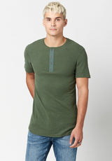 Buffalo David Bitton Cotton Kosory Henley T-Shirt - BM23829 Color VERDE
