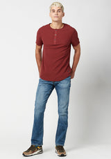 Buffalo David Bitton Cotton Kosory Henley T-Shirt - BM23829 Color RUBY