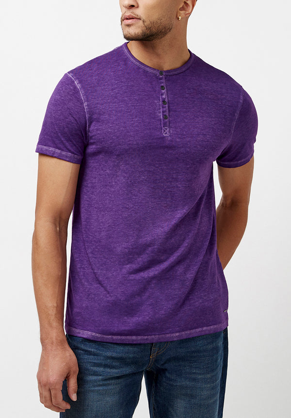 Buffalo David Bitton Buttoned Henley Purple Kasum T-Shirt - BM23835 Color PETUNIA