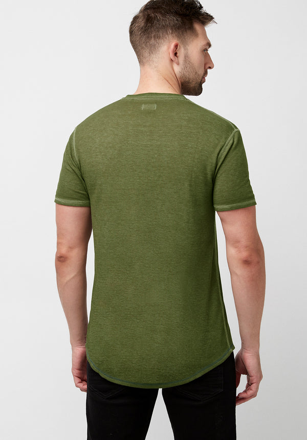 Buffalo David Bitton Kadya Waffle Knit Army Green T-Shirt - BM23844 Color ARMY GREEN