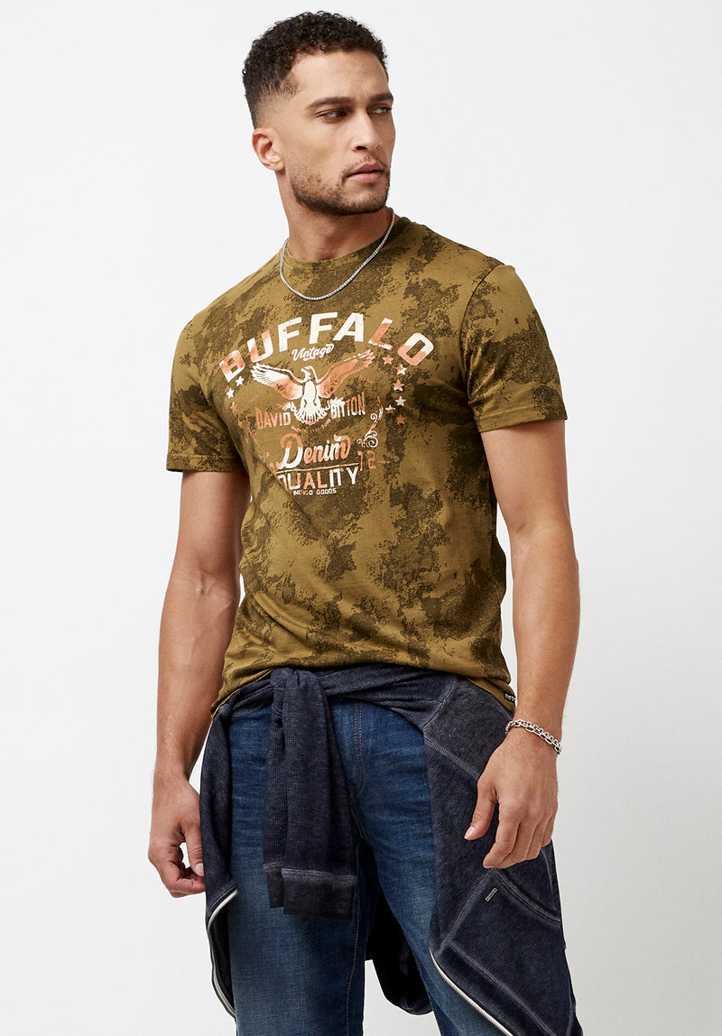 Buffalo David Bitton Tibrun Printed Wash T-Shirt - BM23858 Color RAW UMBER