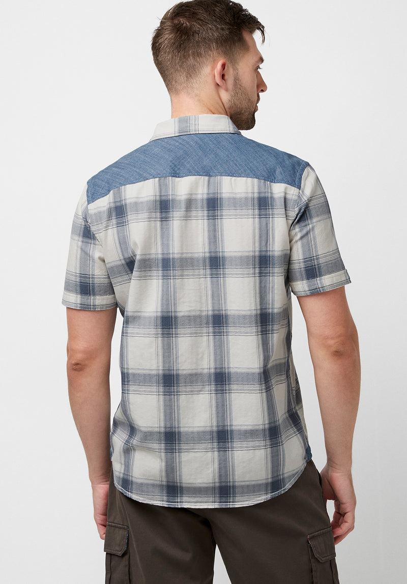 Short Sleeves Sage Chambray & Plaid Shirt - BM23882