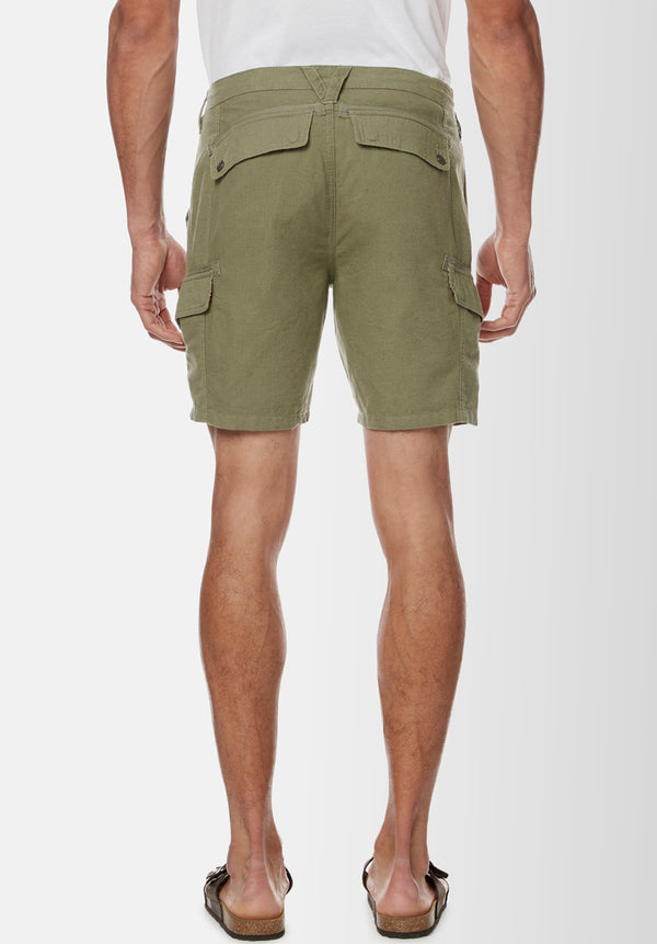 Linen Twill Havane Army Green Shorts - BM23967