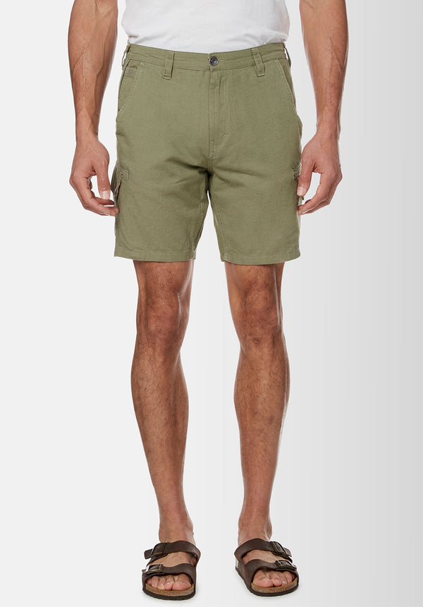 Havane Men's Linen Twill Shorts in Army Green - BM23967