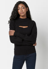 Buffalo David Bitton Cut-Out Nadeline Puff Sweater - SW0525F Color BLACK