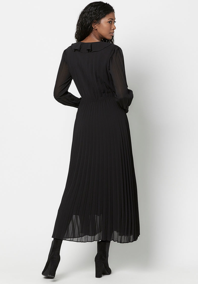 Buffalo David Bitton Pleated Tully Midi Dress - WD0560F Color BLACK